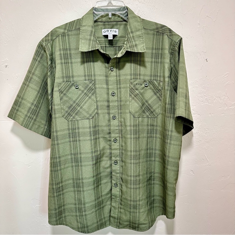 ORVIS Men's Duck Green Plaid Button Up Short Sleeve Tech Shirt XL performance‌‍‍